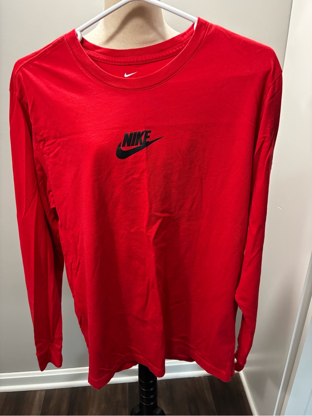 Nike Long-Sleeve Logo Tee in Red with Black Swoosh